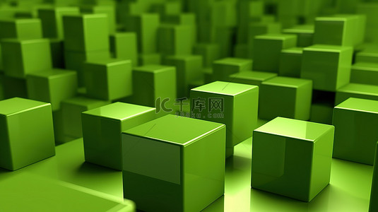 绿色背景上绿色色调的 3D 几何块集