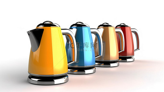 茶壶西式茶壶背景图片_现代电热水壶呈现在清晰的白色背景 3d 渲染中
