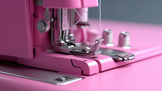 灰色背景服装背景图片_灰色背景 3D 插图上的缝纫生产必需品粉色包缝机