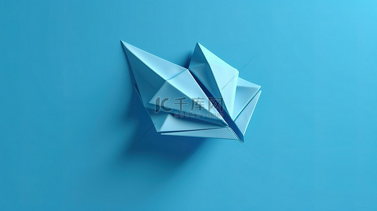翱翔的纸飞机背景图片_简单的纸飞机在蓝色背景下翱翔，象征着有效的商业领导力 3d 渲染