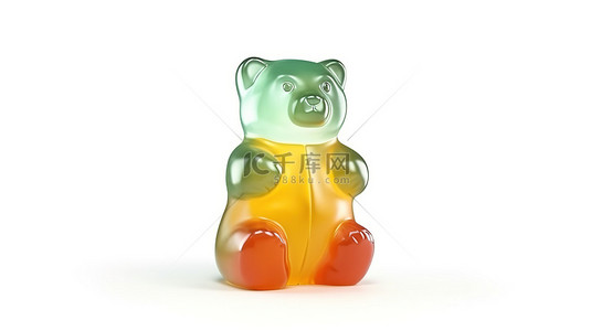 3D 软糖熊在白色背景上用果冻豆糖果渲染，为孩子们带来完美的快乐