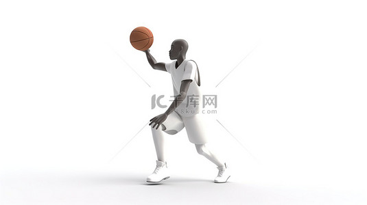 隔空播放背景图片_投掷的男篮球运动员在白色背景下摆出 3D 角色集