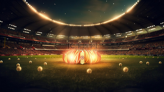 泛光灯背景图片_板球场的 3D 渲染被闪烁的球照亮
