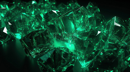 天然水晶石背景图片_以 3D 渲染的祖母绿水晶背景，具有抽象效果