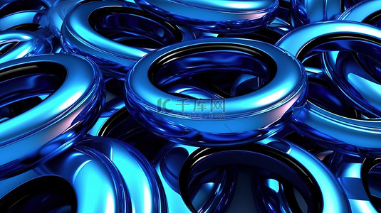 环艺设计展板背景图片_3D 渲染中抽象的蓝色环