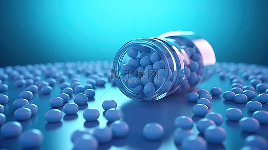 蓝色背景 3D 渲染的医疗级药品制造