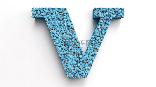 蓝色水磨石图案纹理在白色背景上呈现小写的 3d 字母 v