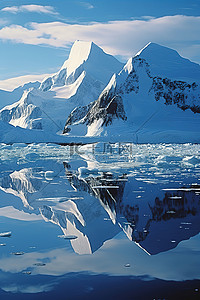 落背景图片_白色的浮冰，上面倒映着山脉