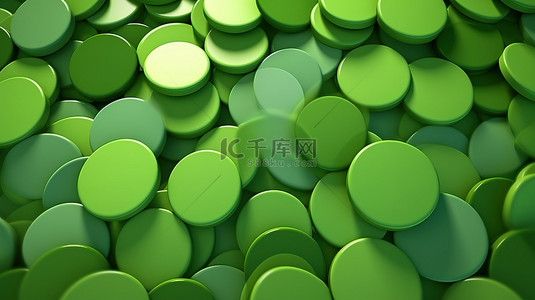 抽象暖背景图片_绿色抽象背景上的圆形物体，具有 3D 渲染的各种浅绿色和深绿色色调
