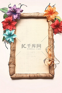 圣诞节框架背景图片_一个木制框架，侧面有不同类型的花朵