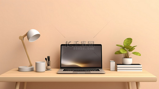 mac桌面背景图片_桌面显示海报和笔记本电脑模型的 3D 渲染