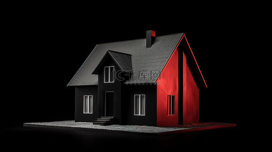舒适的红色屋顶小屋，拥有光滑的黑色墙壁 3d 渲染