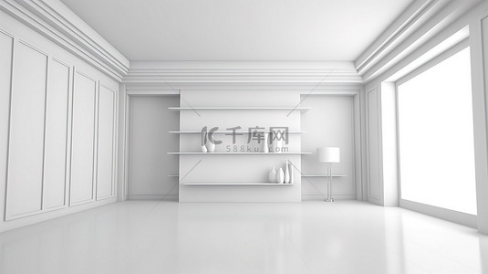 透视空间背景图片_时尚而现代的 3D 渲染，带有空白空间的室内房间
