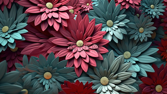 无缝 3d 花卉壁纸说明性背景图案