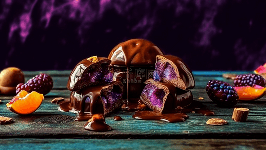 餐饮美食创意背景图片_巧克力甜品特写摄影广告背景