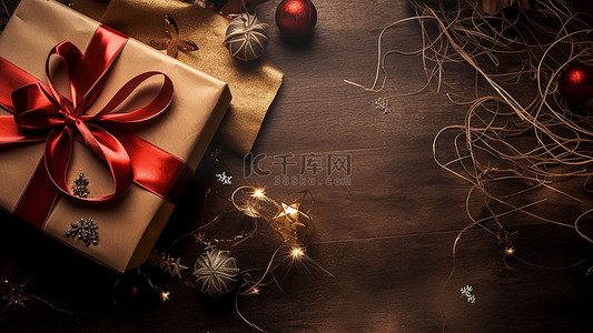 圣诞丝带铃铛背景图片_圣诞节盒子红色