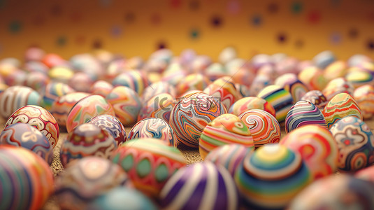 色彩缤纷的复活节彩蛋 3D 渲染中的欢乐插图