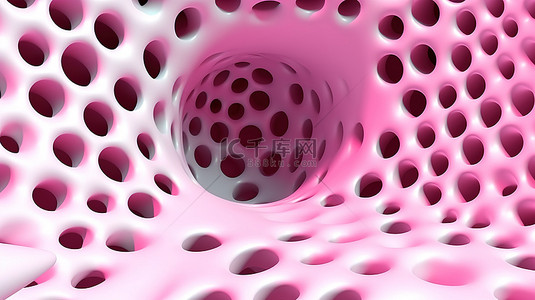 粉红色圆形空隙的抽象 3D 渲染