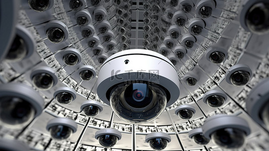 网络连接背景图片_具有网络连接的安全闭路电视摄像系统的 3D 渲染