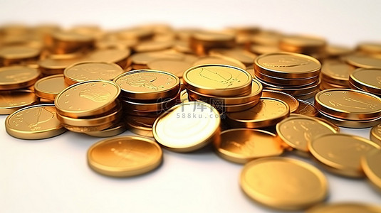 现金背景图片_白桌上金币的 3D 渲染非常适合储蓄或商业概念