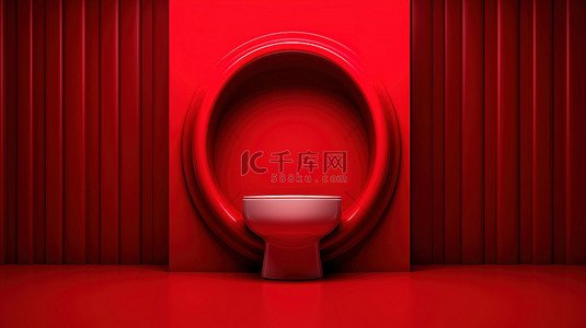红色背景上浴缸厕所和衣柜的单色红色 3D 图标