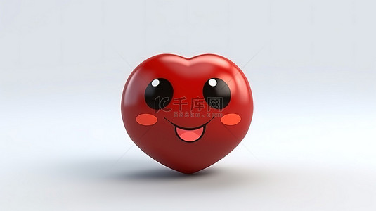 具有图释功能的红心表情符号的卡哇伊 3D 渲染