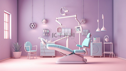 牙科诊所牙科手术的单色柔和紫色和蓝色背景渲染