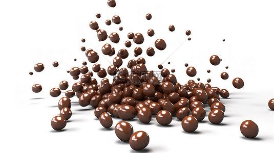 巧克力涂层豆和掉落的巧克力球的 3D 插图