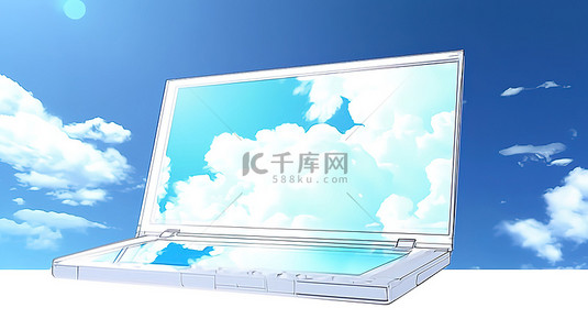 云数据传输背景图片_电路云 3d 渲染中的空笔记本屏幕