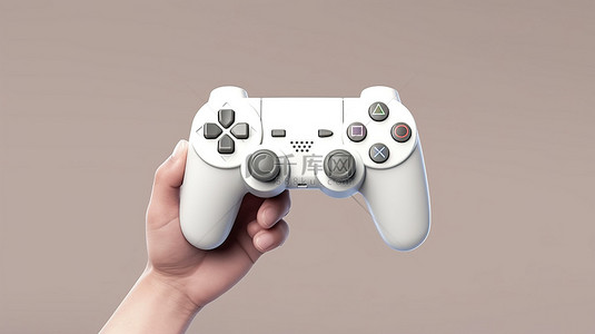 用手牢牢握住白色游戏控制器操纵杆的 3D 渲染插图