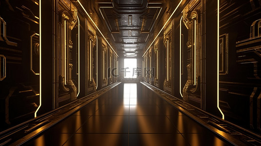 科幻设计背景图片_科幻世界中的未来主义走廊 3d 呈现抽象背景