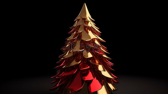 金雪背景图片_3d 渲染的金色金属圣诞树锥非常适合假期和除夕庆祝活动