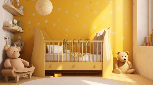 家具床背景图片_托儿所婴儿床俏皮的儿童房概念以 3D 可视化