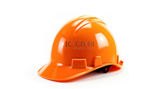 防护背景图片_带有橙色塑料安全帽的白色背景的 3D 渲染