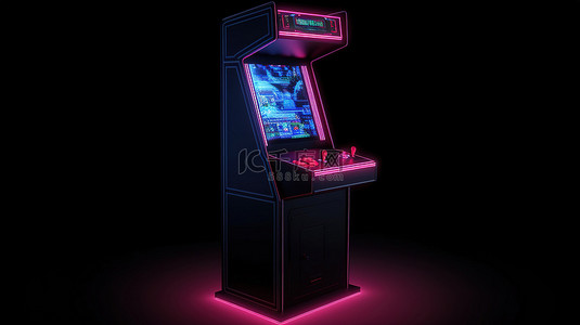 可定制的游戏街机，具有黑色背景 3D 渲染上的彩色体积光