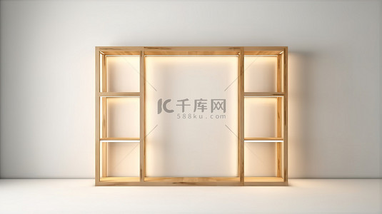 木框板背景图片_白色背景 3d 渲染的照明木框