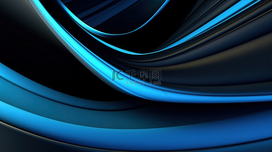 蓝色和黑色抽象线条背景的 3d 渲染