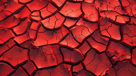 火山活动后破裂地面的 3d 渲染热红色纹理