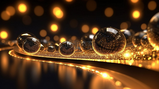 粒子曲线背景图片_金色光曲线的闪烁 3D 插图