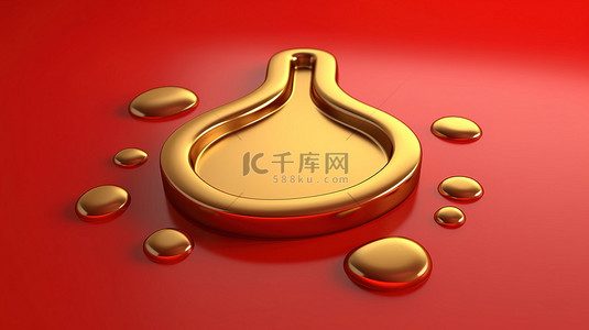 红色和金色盘子上的金色滴水符号 3D 渲染的社交媒体图标