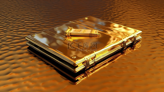 科技包围背景图片_笔记本的金色包围 3D 渲染