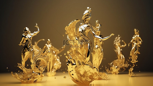 平台模式背景图片_优雅悬挂的 3D 黄金和玻璃人物令人惊叹的 3D 渲染