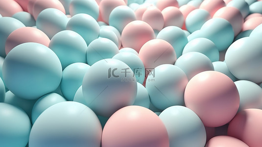 柔和色调的球体悬浮在 3d 渲染空间中