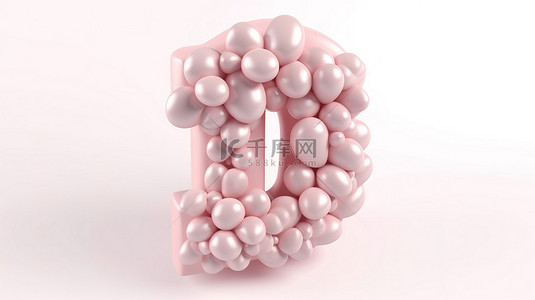 柔和的玫瑰气球在白色背景上隔离的 3D 插图中拼出“宝贝”