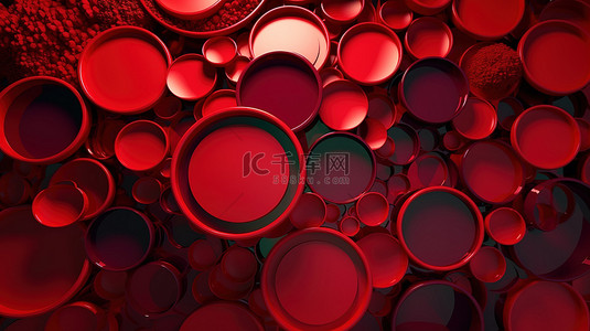 柔色背景图片_在大胆的红色背景上呈现充满活力的 3d 圆圈图案