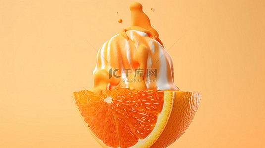 活力夏日背景图片_充满活力的 3D 渲染美味的橙色冰糕