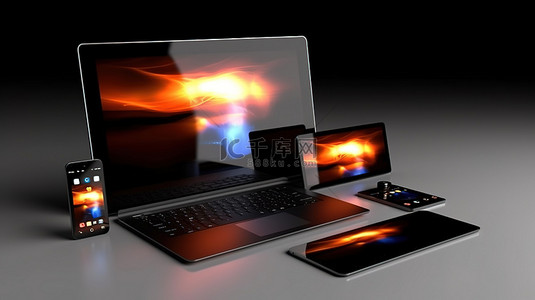 3D 渲染中的独立笔记本电脑平板电脑和手机集