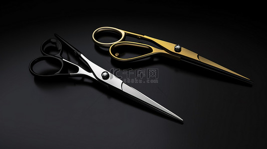 黑白理发工具背景图片_黑白背景下带有大刀片的裁缝剪刀的 3D 渲染