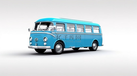 紧凑型蓝色巴士非常适合旅行 3d 插图