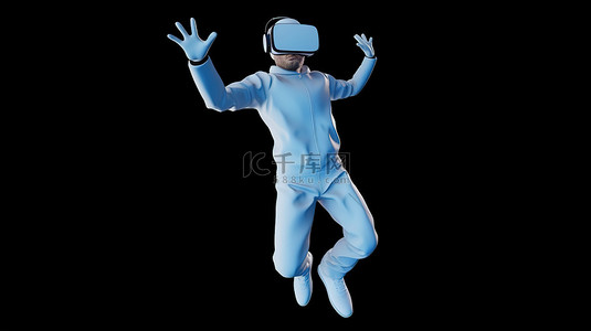 虚拟现实爱好者 3D 头像戴着 VR 耳机在虚拟宇宙中翱翔